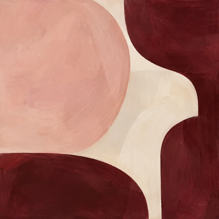 asymmetrical rounded forms in blush, warm ivory and burgundy