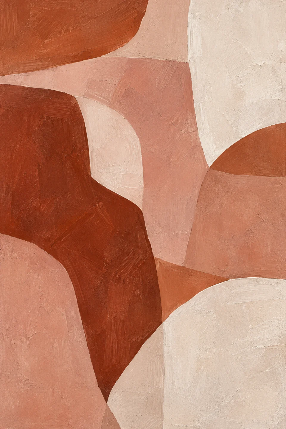 interlocking irregular terracotta, dusty pink and chalk forms