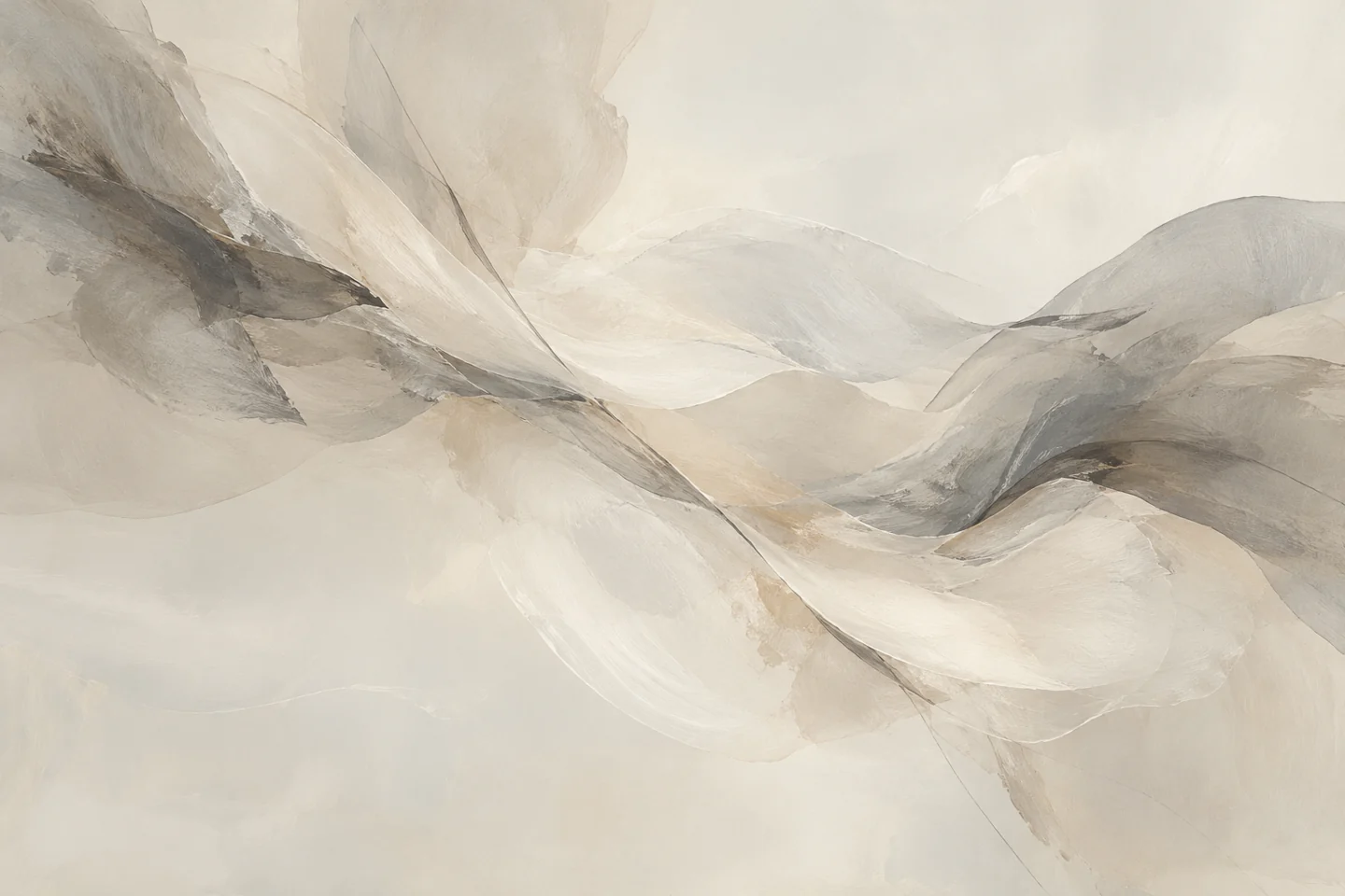 translucent warm grey and ivory gestures floating in wide negative space